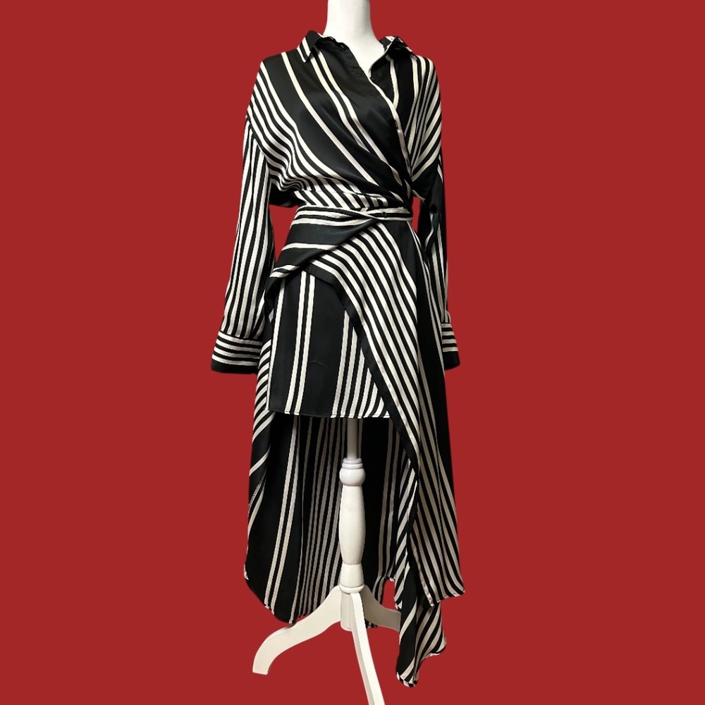 TOPSHOP Geo Stripe Wrap Dress with Mini Skirt Insert